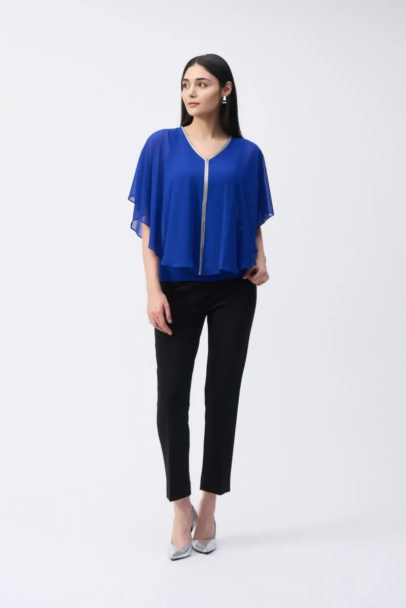 Joseph Ribkoff Rhinestone Trim Ruffled Chiffon Poncho Top 243707