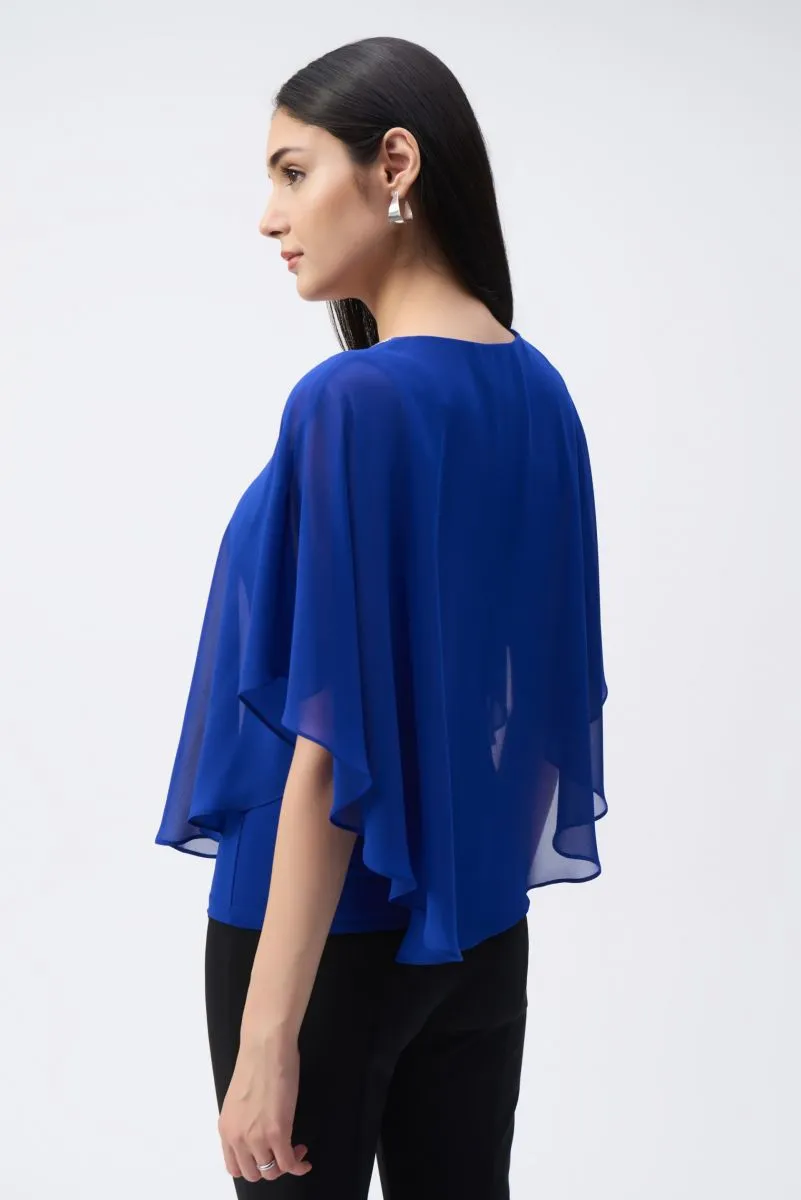 Joseph Ribkoff Rhinestone Trim Ruffled Chiffon Poncho Top 243707