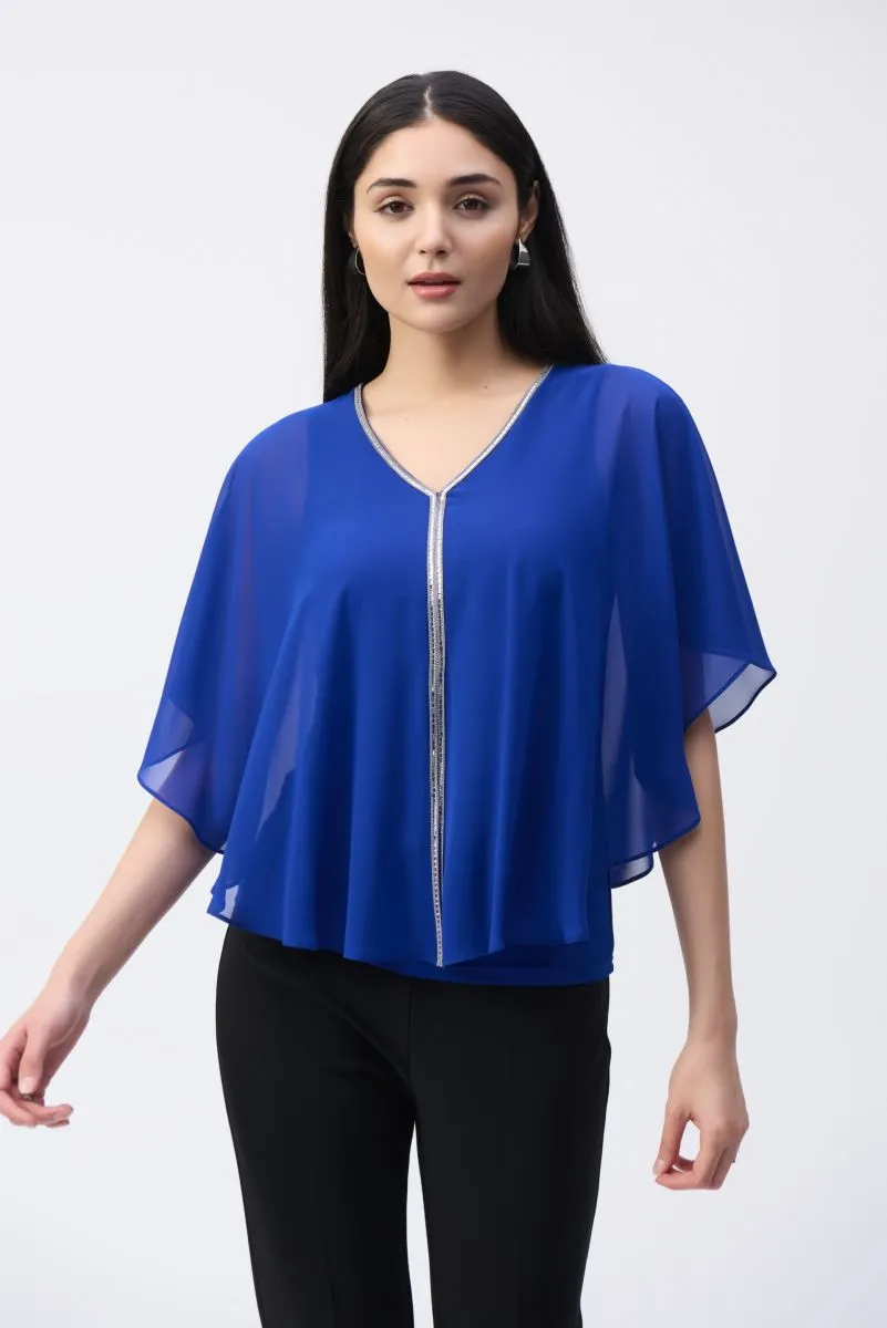 Joseph Ribkoff Rhinestone Trim Ruffled Chiffon Poncho Top 243707