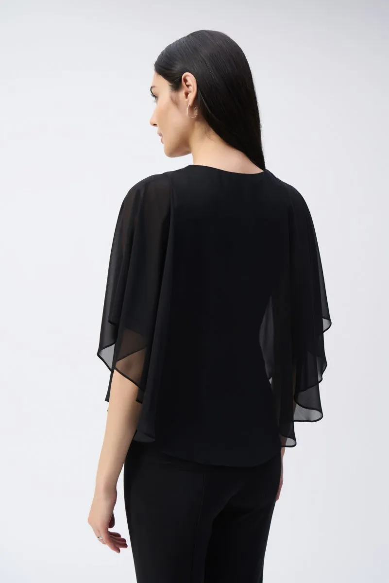 Joseph Ribkoff Rhinestone Trim Ruffled Chiffon Poncho Top 243707