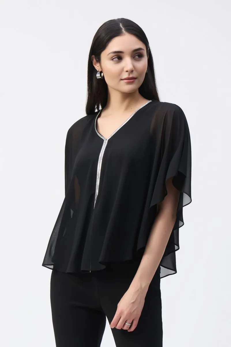 Joseph Ribkoff Rhinestone Trim Ruffled Chiffon Poncho Top 243707