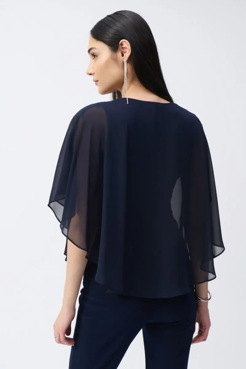 Joseph Ribkoff Rhinestone Trim Ruffled Chiffon Poncho Top 243707