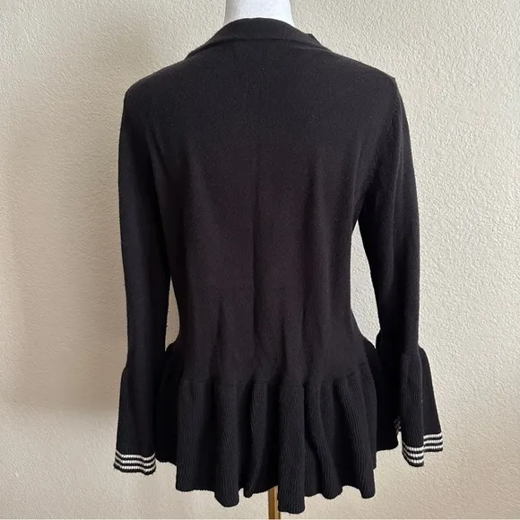 KATE SPADE New York Crochet-Flower Peplum Sweater in Black Pink and Grey Sz. S