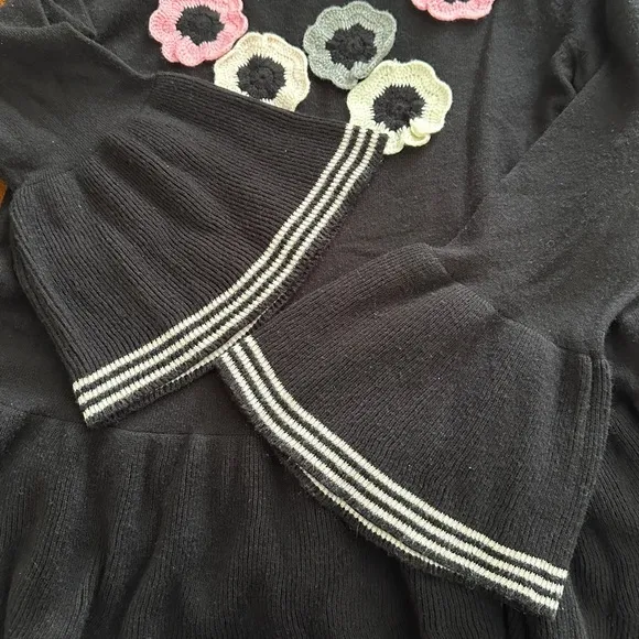 KATE SPADE New York Crochet-Flower Peplum Sweater in Black Pink and Grey Sz. S