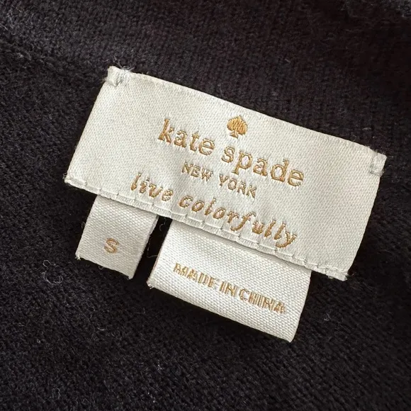 KATE SPADE New York Crochet-Flower Peplum Sweater in Black Pink and Grey Sz. S