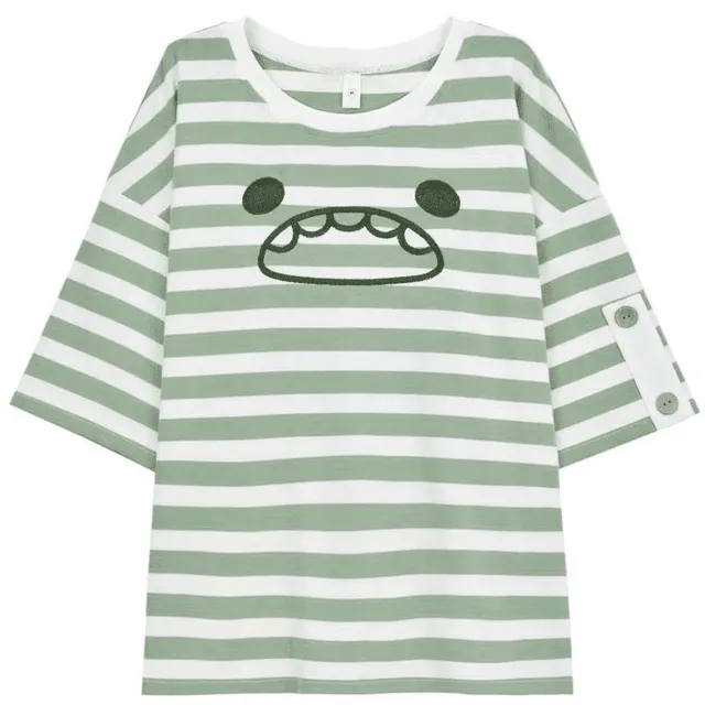 Kawaii Monster Stripe T-Shirt Pocket Overalls