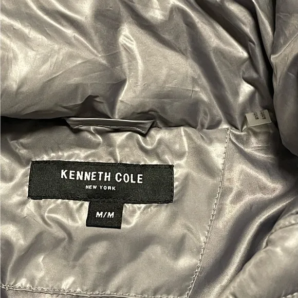 KENNETH COLE NEW YORK  PUFFER COAT WOMEN FUR-TRIM DOWN HOODED GRAY COLOR SIZE M