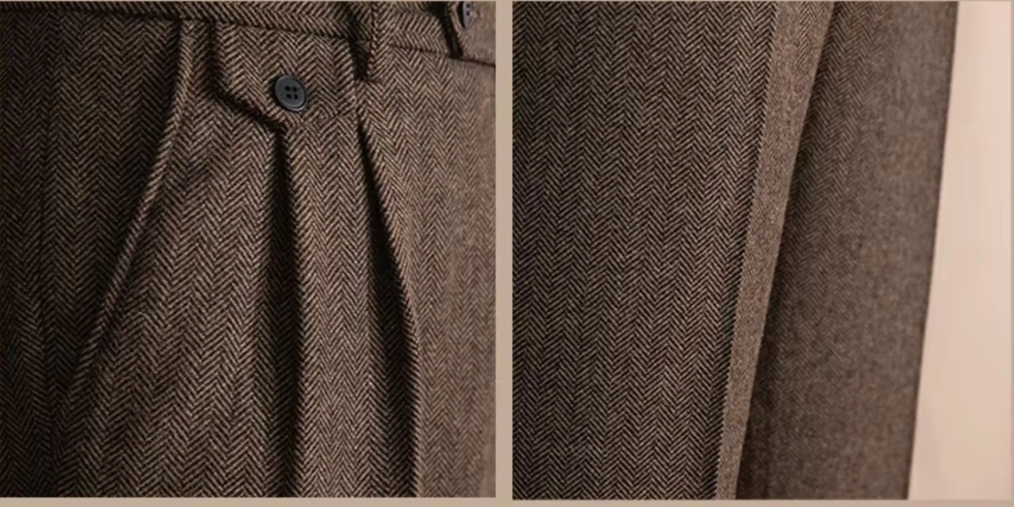 Khakhi Elegant Herringbone Gurkha Pants by Italian Vega®