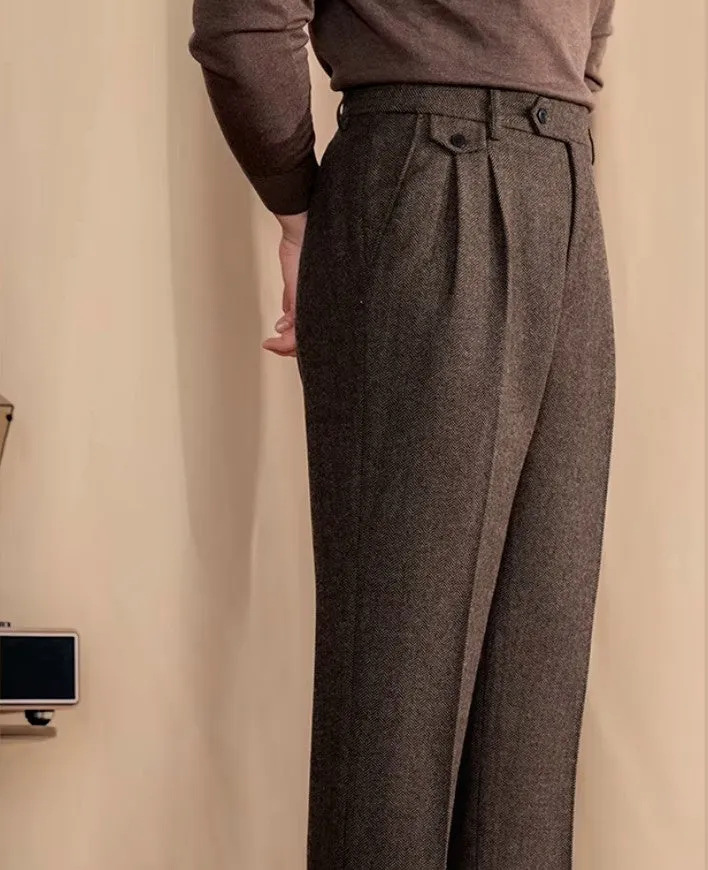 Khakhi Elegant Herringbone Gurkha Pants by Italian Vega®