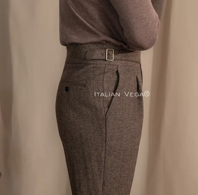 Khakhi Exotic Herringbone Gurkha Pants by Italian Vega®