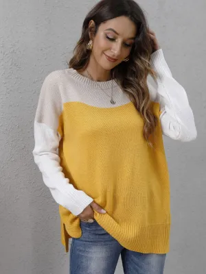KHD Color Block Round Neck Dropped Shoulder Sweater (3 Colors)