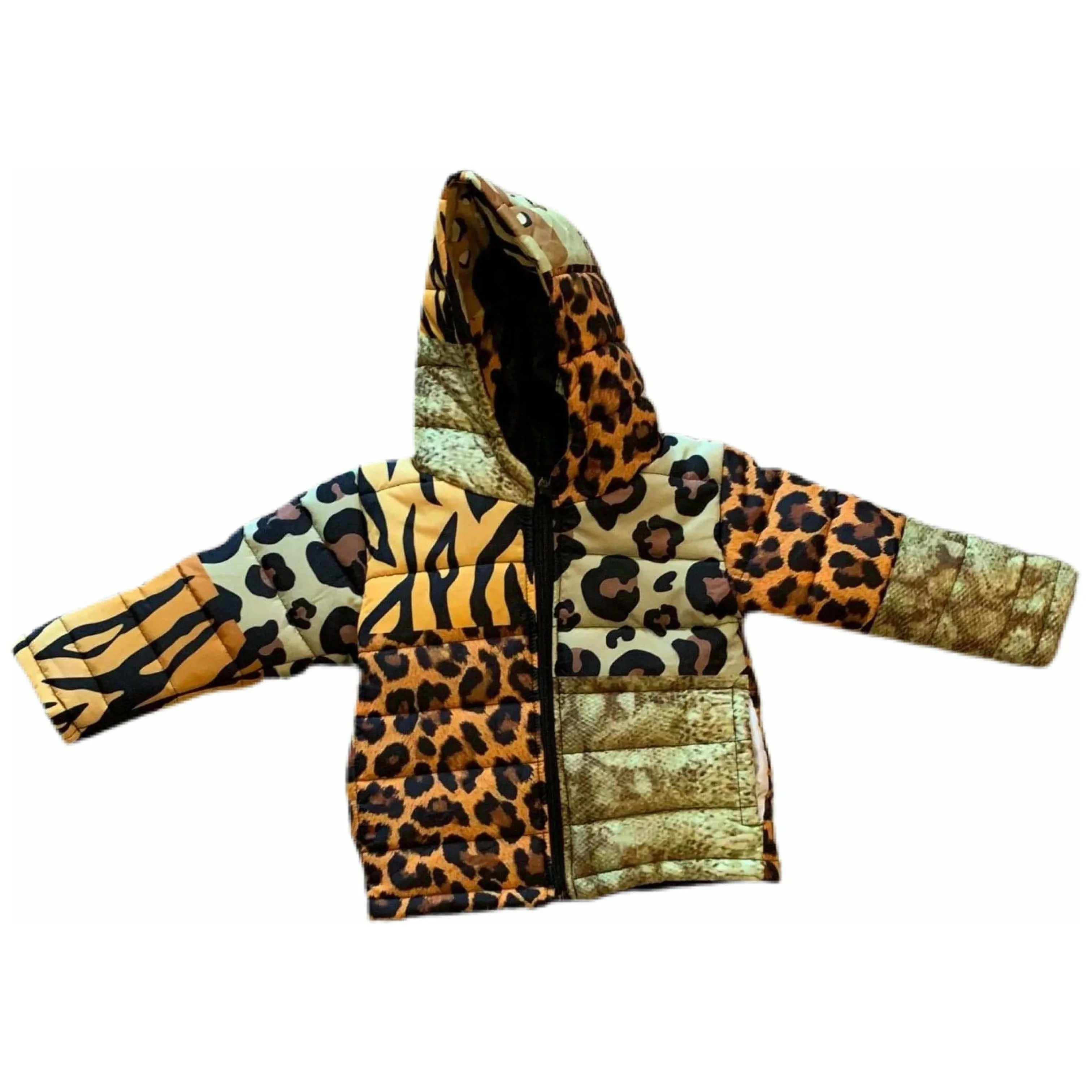 Kids Colorblocked Leopard Puffer