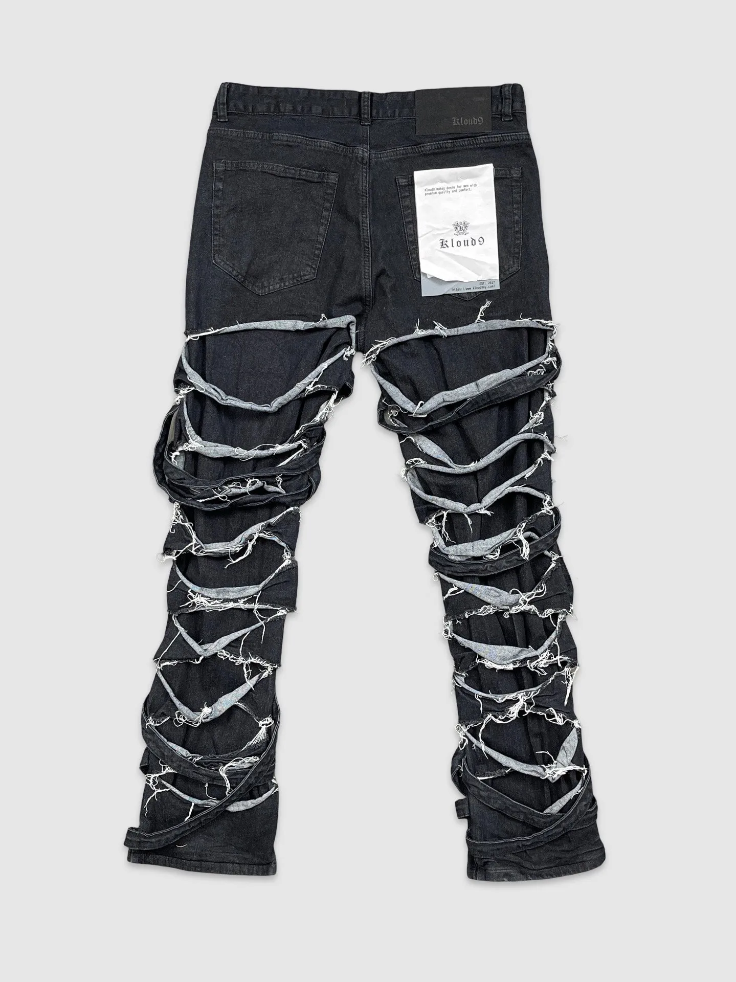 KL9-P24186-Heavy Rips Straight Denim Pants