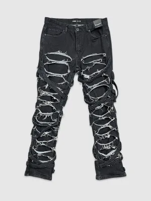 KL9-P24186-Heavy Rips Straight Denim Pants
