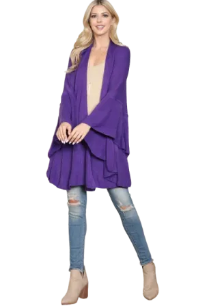 Knit Ruffled Solid Color Kimono Dark Purple - Pack of 6