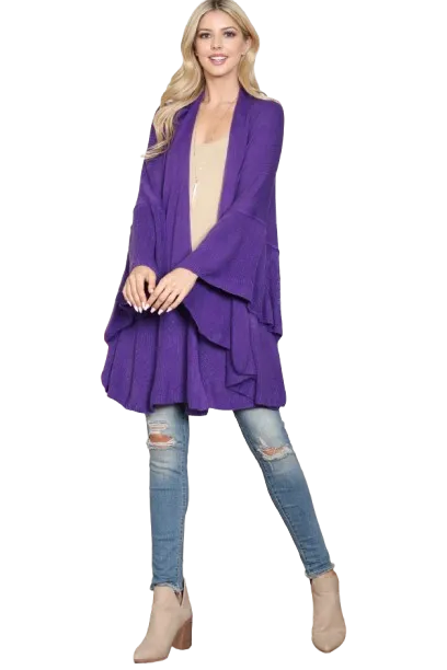Knit Ruffled Solid Color Kimono Dark Purple - Pack of 6