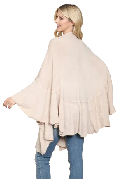 Knit Ruffled Solid Color Kimono Khaki - Pack of 6