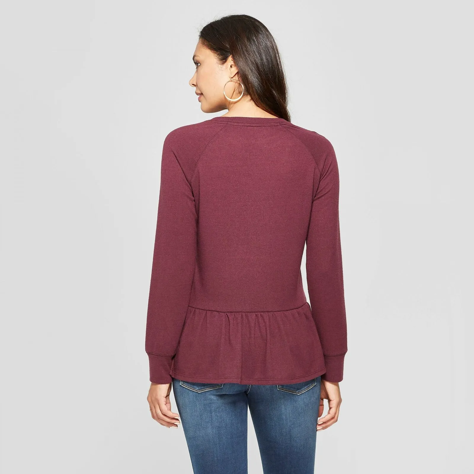Knox Rose Women's Long Sleeve Floral Shoulder Embroidery Peplum Top