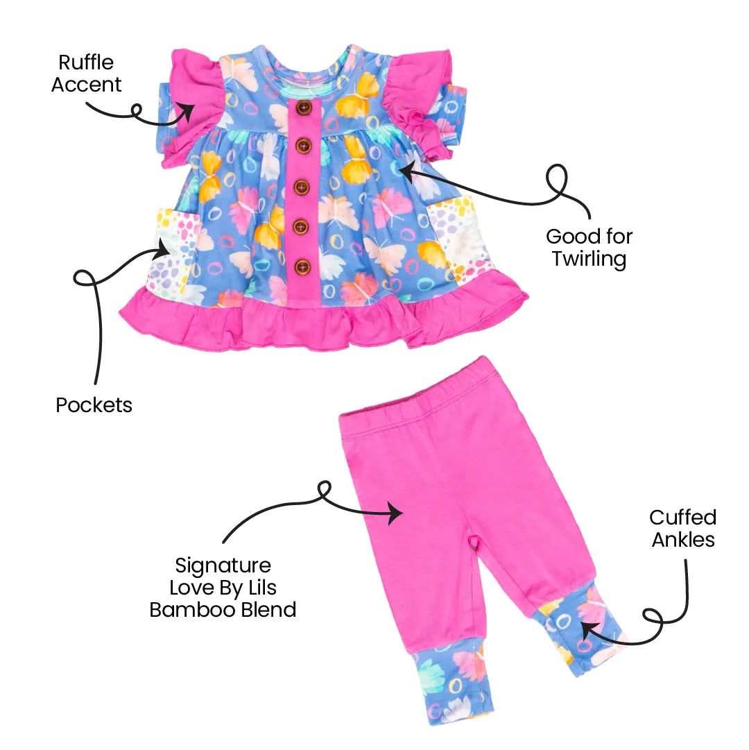 Korrie Butterflies Bamboo Short Sleeve Peplum   Legging Set
