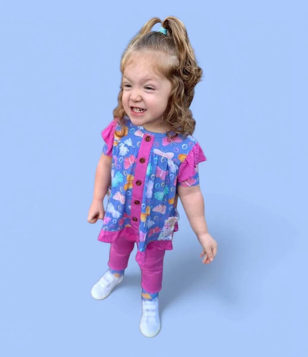 Korrie Butterflies Bamboo Short Sleeve Peplum   Legging Set