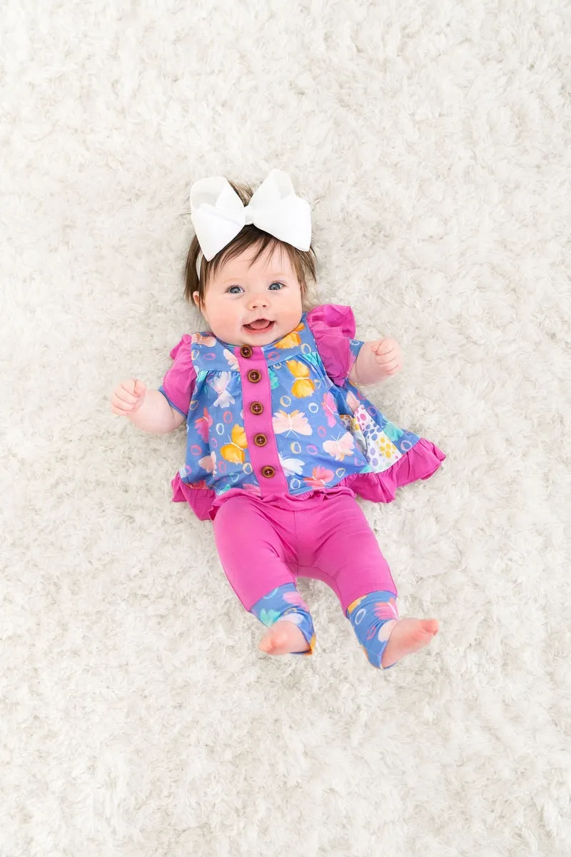 Korrie Butterflies Bamboo Short Sleeve Peplum   Legging Set