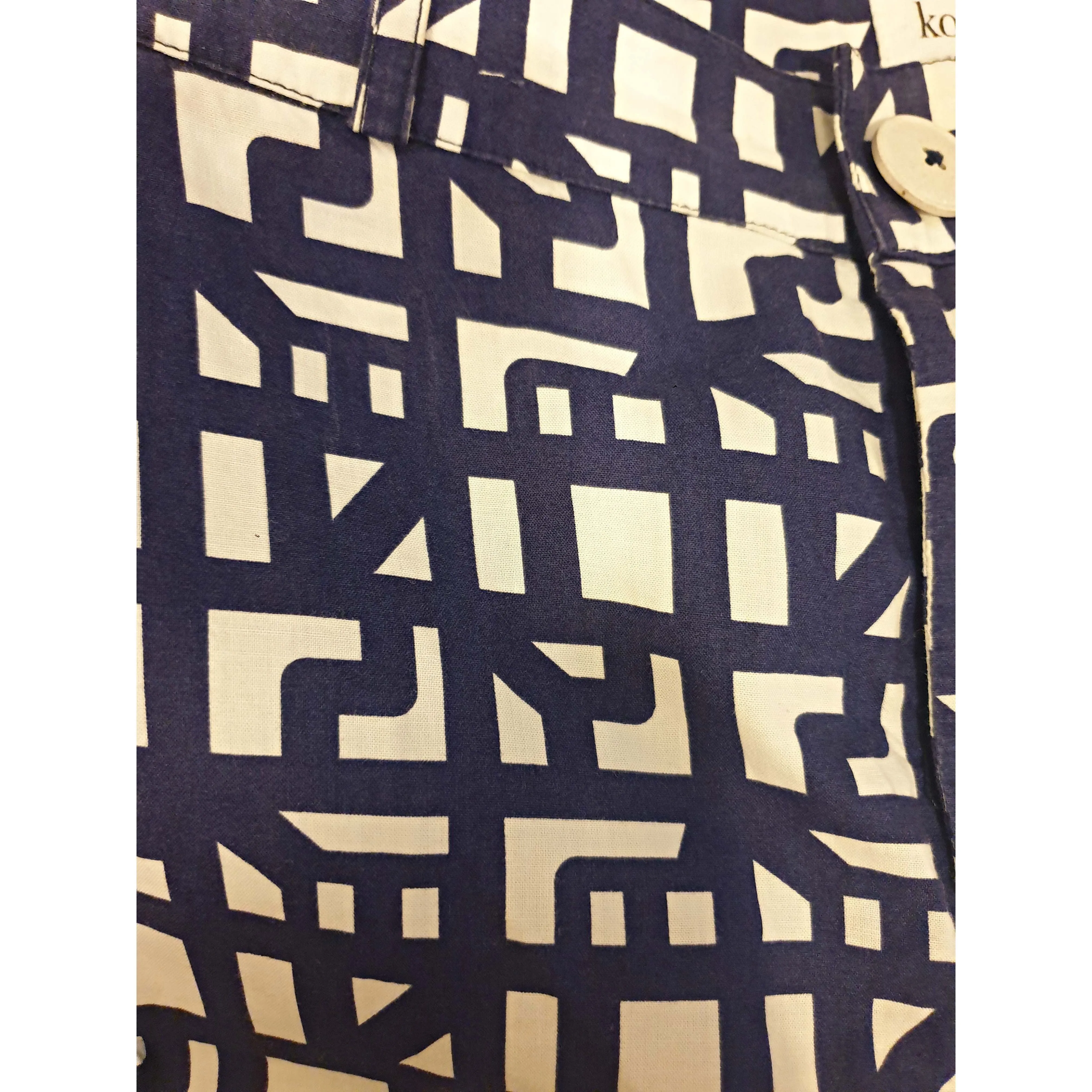 Kowtow preloved navy and white print cotton straight leg pants size XS (best fits size 8)