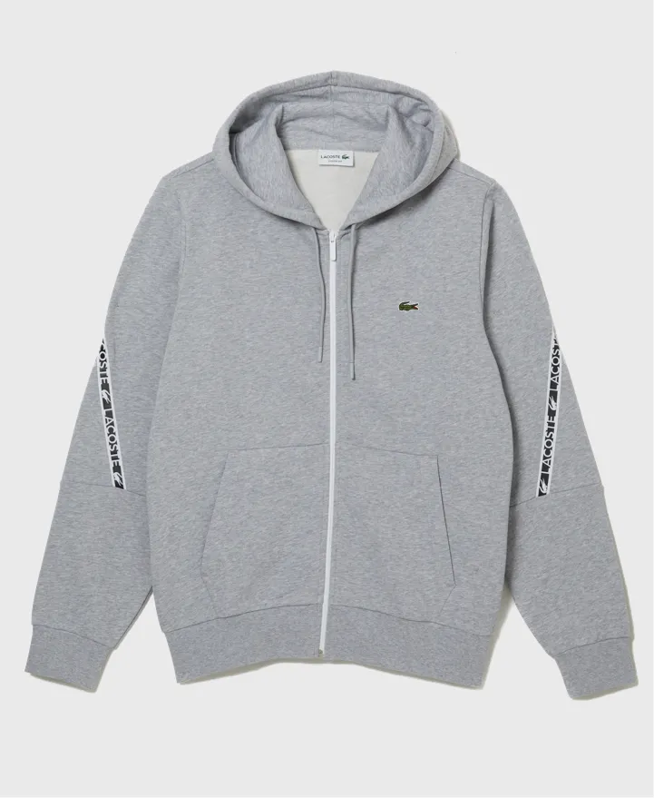 Lacoste SH9885 Taped Zip Hoodie Sweat CCA Grey Chine