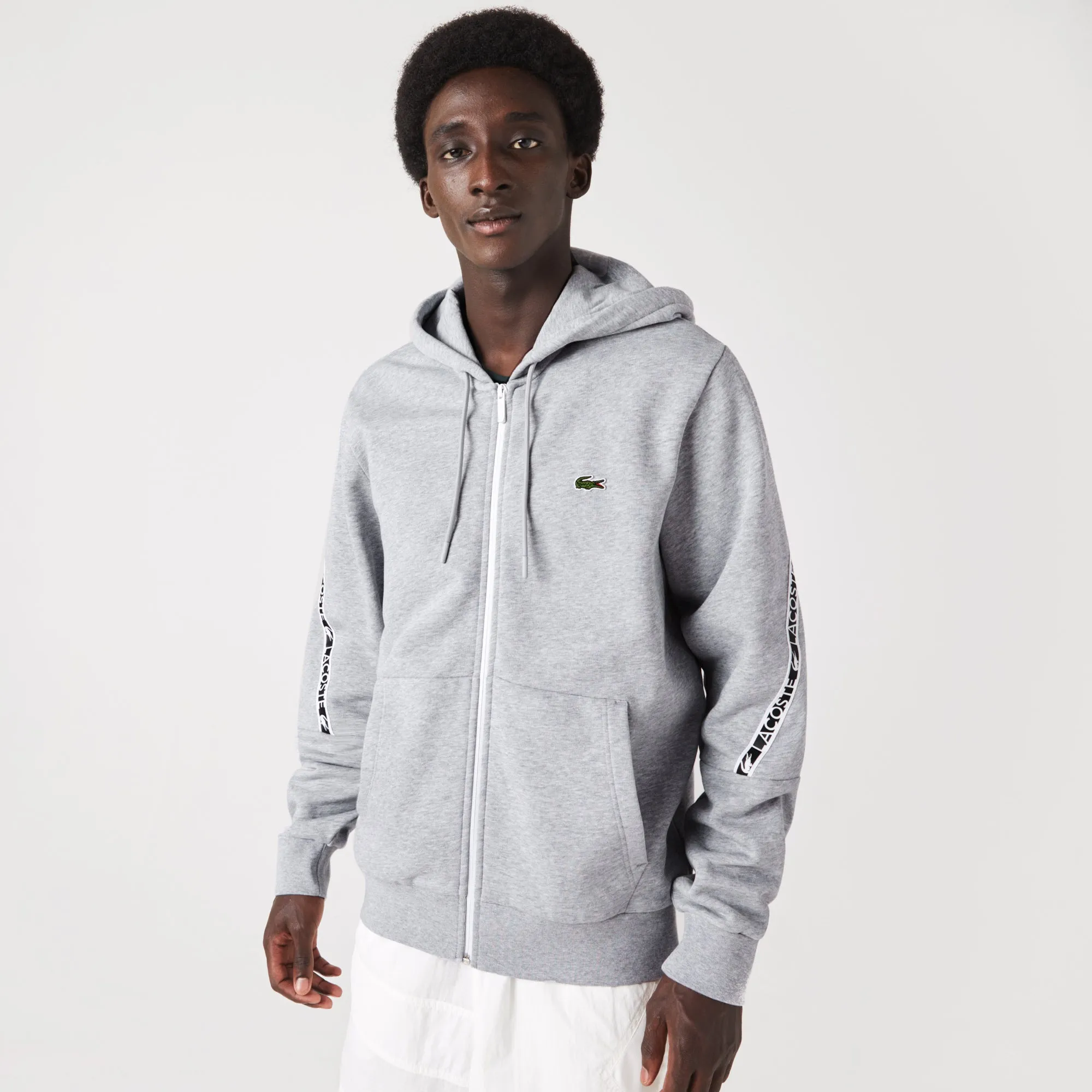 Lacoste SH9885 Taped Zip Hoodie Sweat CCA Grey Chine