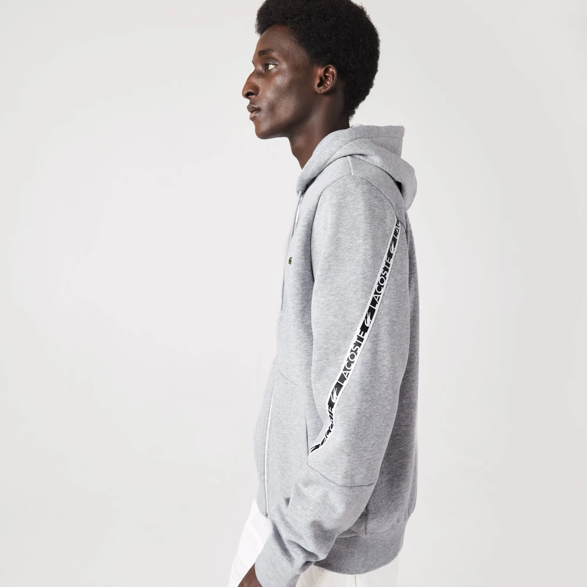 Lacoste SH9885 Taped Zip Hoodie Sweat CCA Grey Chine