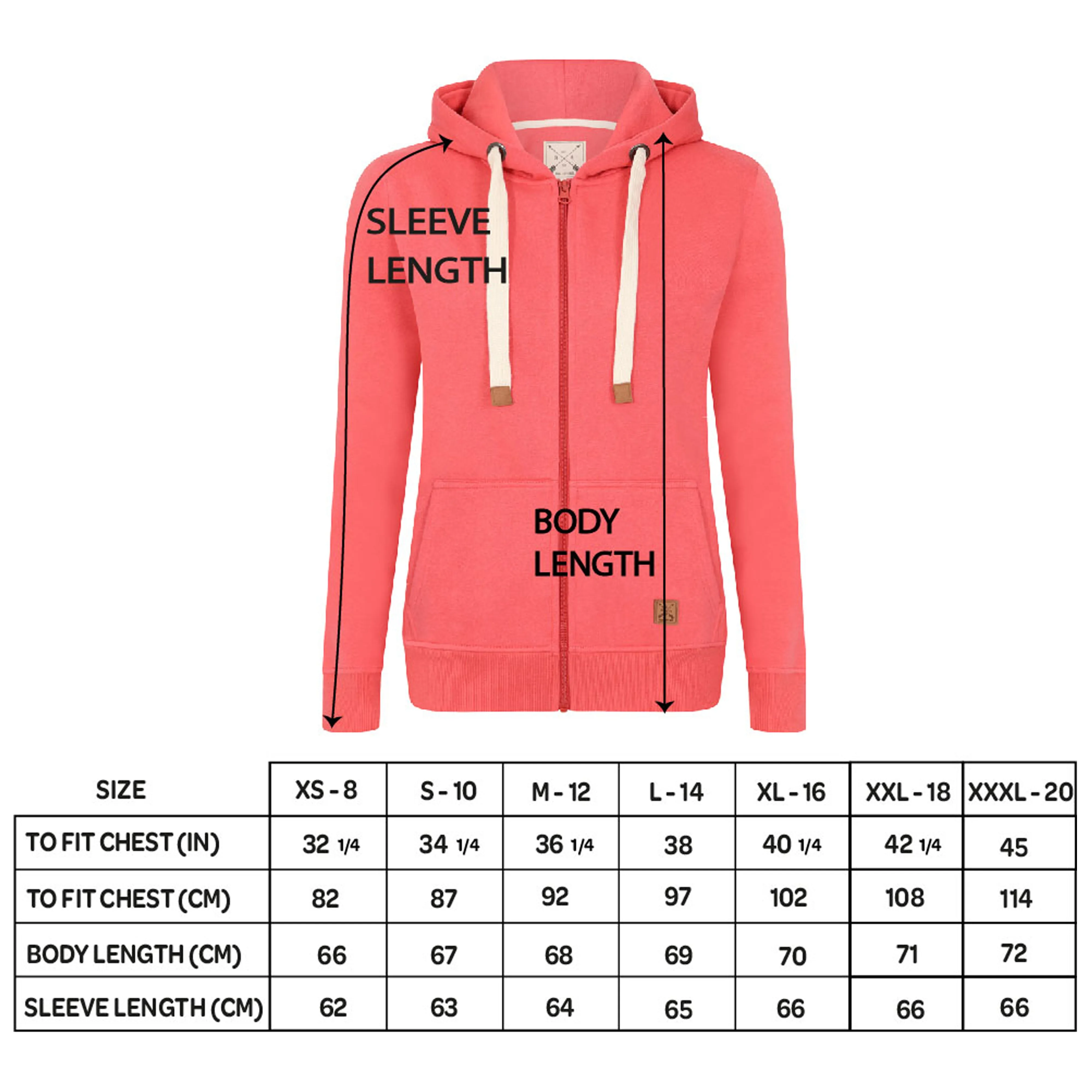 Ladies Fleece Lined Full Zip Hoodie - Black