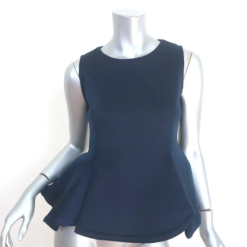 Lanvin Sleeveless Peplum Top Navy Neoprene Size 38