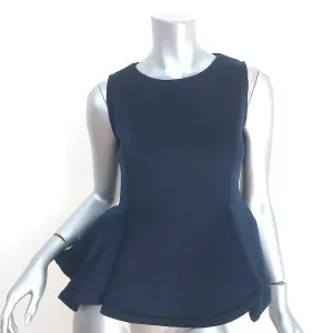 Lanvin Sleeveless Peplum Top Navy Neoprene Size 38