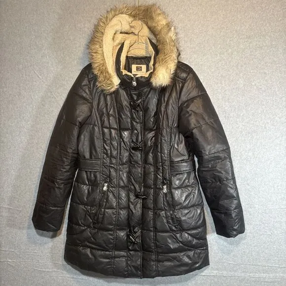Laundry By Design Jacket/Coat Black Removable Hood Puffer Size XL