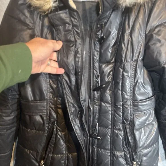 Laundry By Design Jacket/Coat Black Removable Hood Puffer Size XL