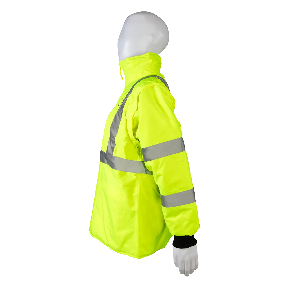 LBRVQJV-C3 ANSI Class 3 Lime/Black Reversible Waterproof 4-in-1 Quilted Jacket with Detachable Sleeves