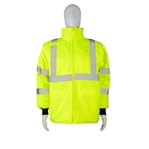 LBRVQJV-C3 ANSI Class 3 Lime/Black Reversible Waterproof 4-in-1 Quilted Jacket with Detachable Sleeves
