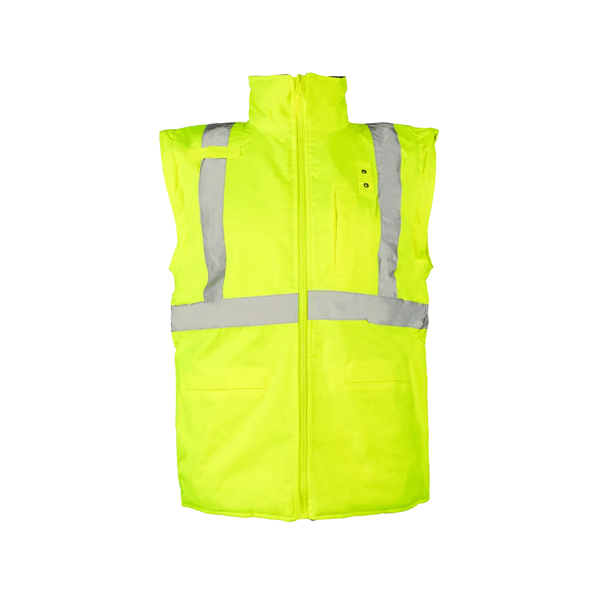 LBRVQJV-C3 ANSI Class 3 Lime/Black Reversible Waterproof 4-in-1 Quilted Jacket with Detachable Sleeves