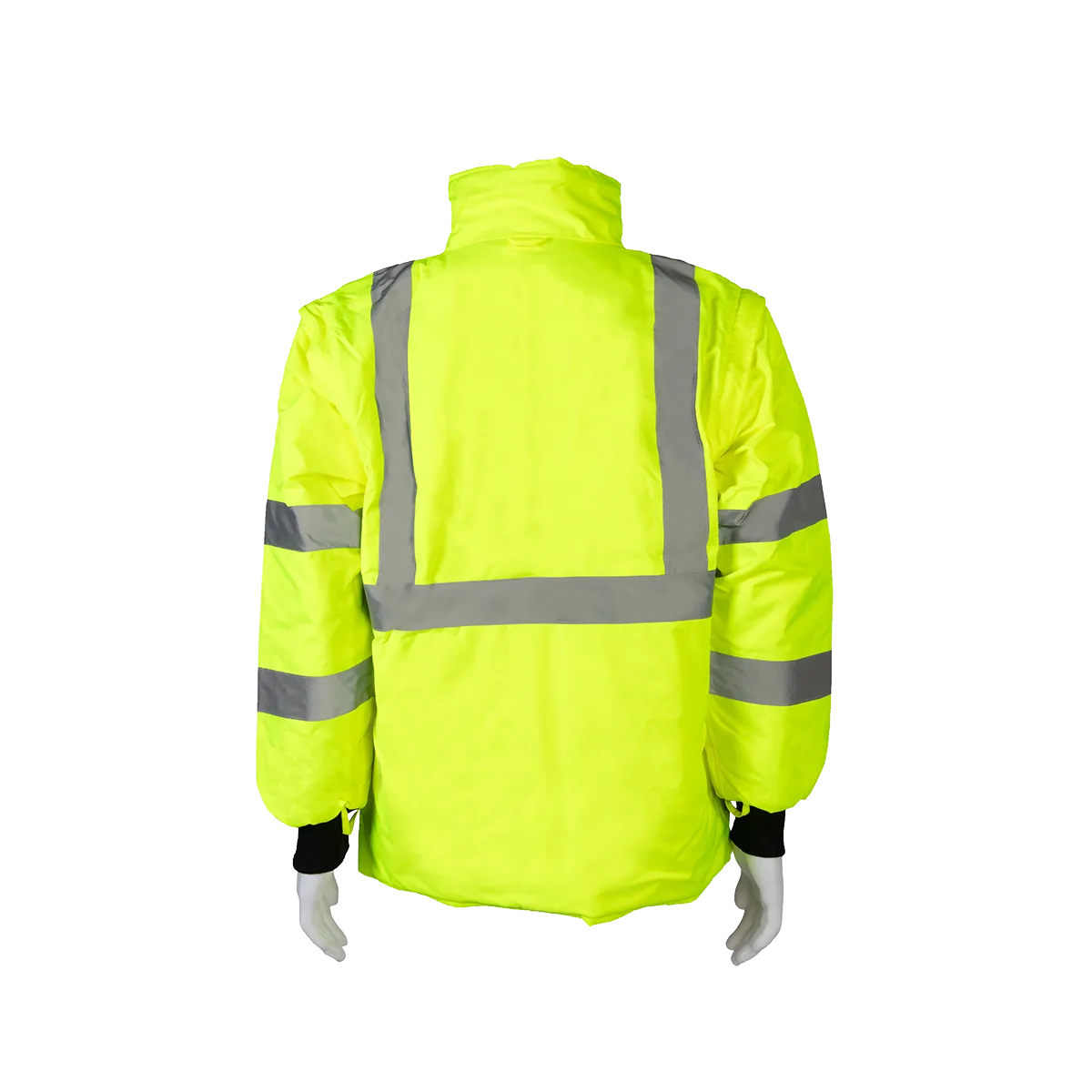 LBRVQJV-C3 ANSI Class 3 Lime/Black Reversible Waterproof 4-in-1 Quilted Jacket with Detachable Sleeves