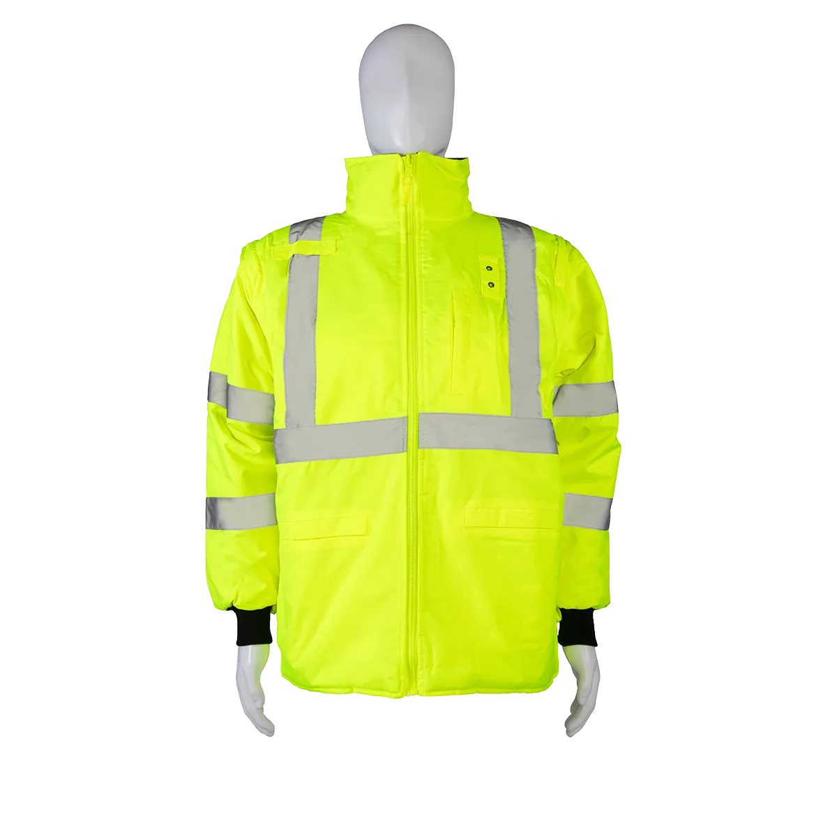 LBRVQJV-C3 ANSI Class 3 Lime/Black Reversible Waterproof 4-in-1 Quilted Jacket with Detachable Sleeves