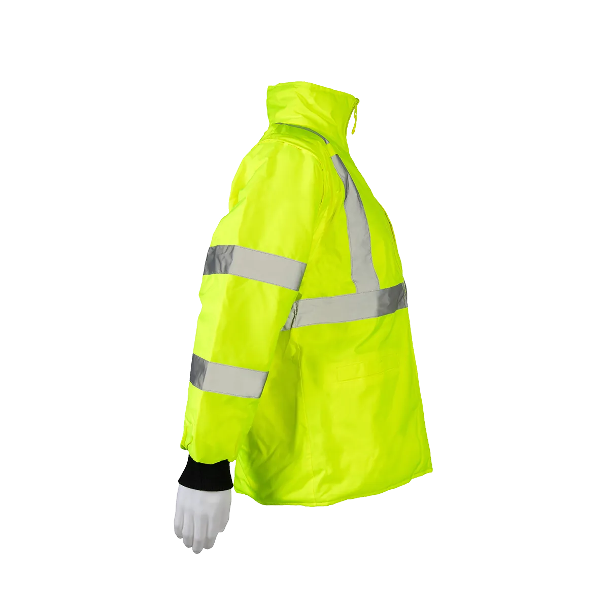 LBRVQJV-C3 ANSI Class 3 Lime/Black Reversible Waterproof 4-in-1 Quilted Jacket with Detachable Sleeves