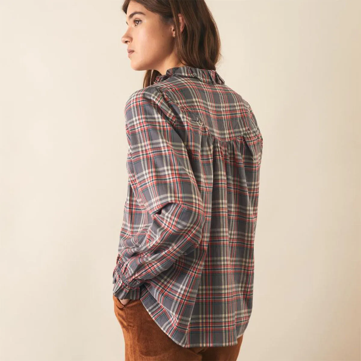 Leon & Harper Cale Check Blouse Grey