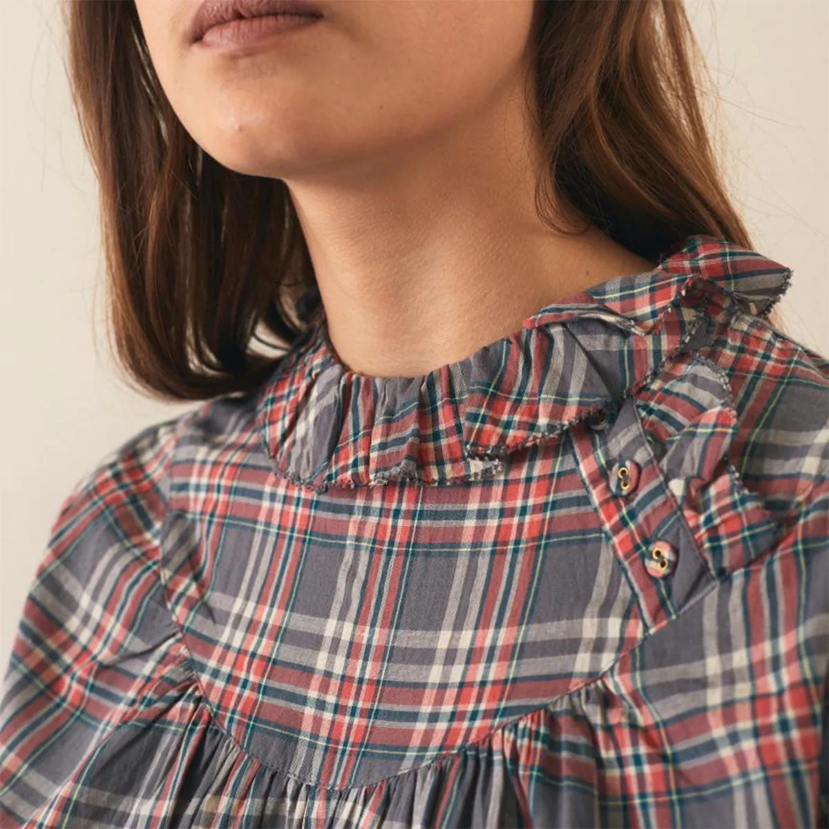 Leon & Harper Cale Check Blouse Grey