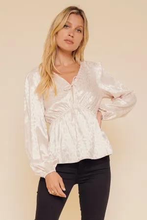 Leopard Satin Peplum Blouse