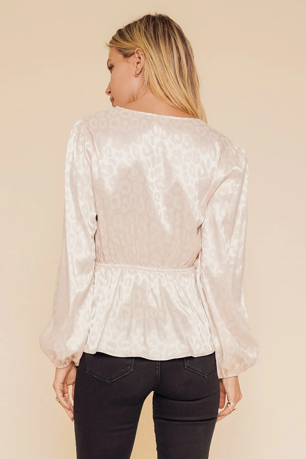 Leopard Satin Peplum Blouse