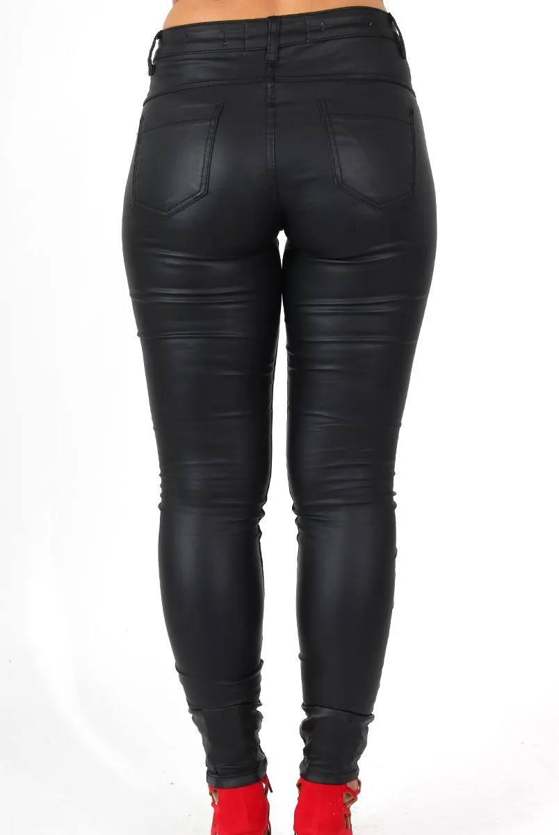 Lexis Black PU High Waisted Jeans
