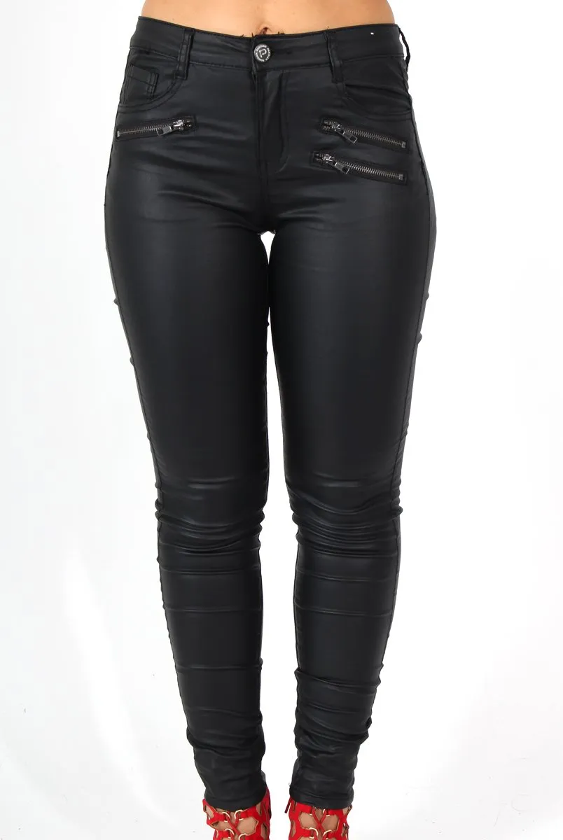 Lexis Black PU High Waisted Jeans