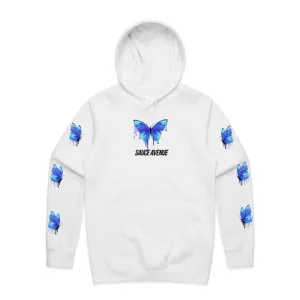 Light Blue Peace Butterfly Drip | White Hoodie (Sleeves)