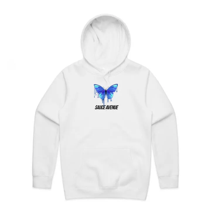 Light Blue Peace Butterfly Drip | White Hoodie (Sleeves)