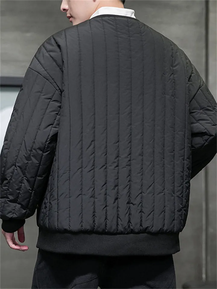 Lightweight Pure Color Round Neck Puffer Jackets for Men
