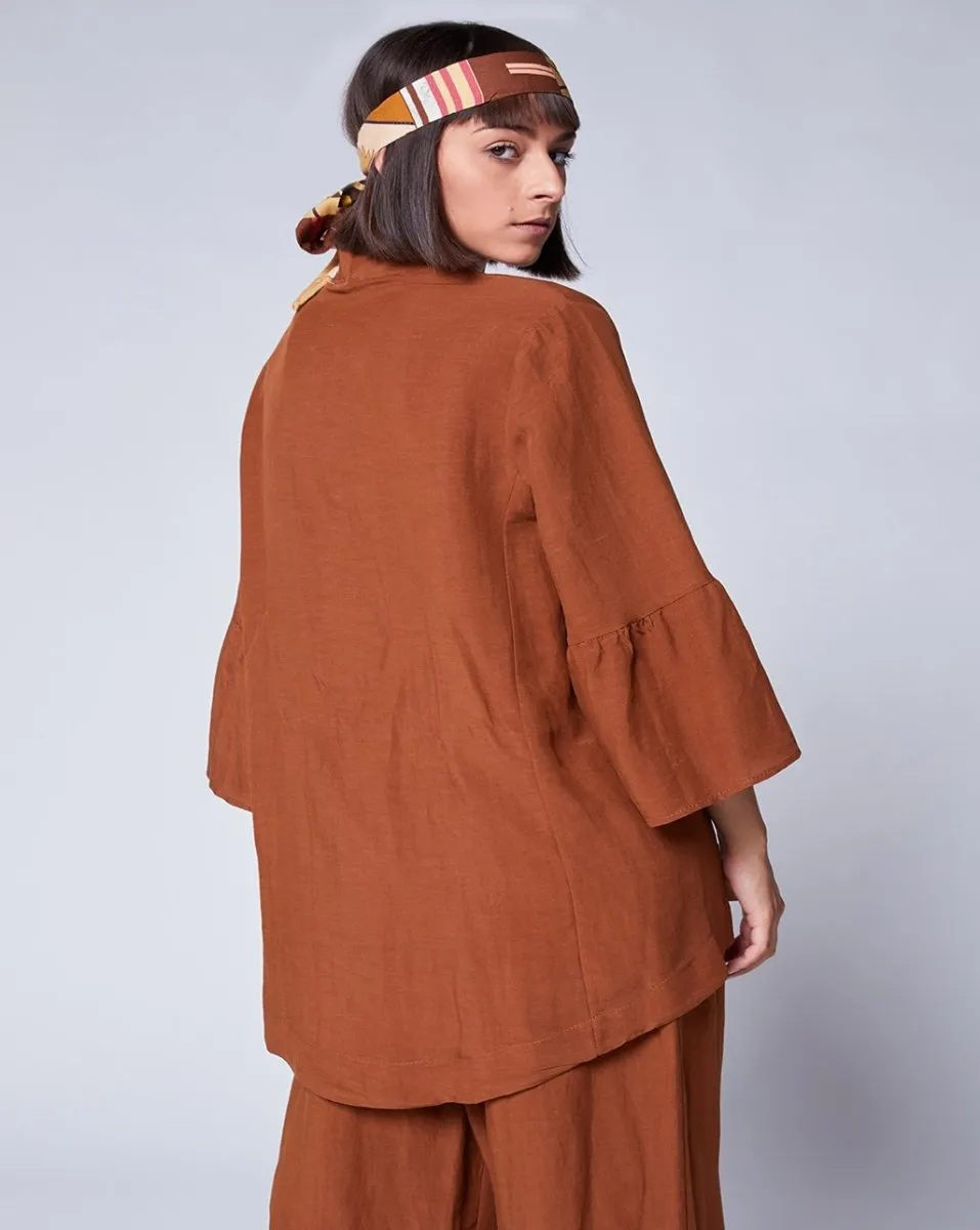 Linen Peplum Sleeve Cardigan